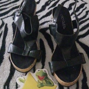 Black cork heel wedges